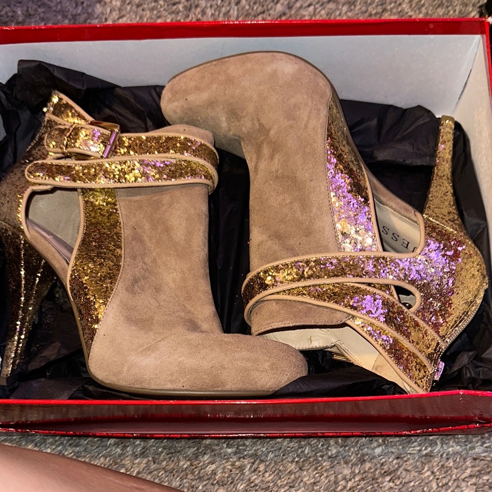 Elegant Gold and Tan Women's Heels by Guess